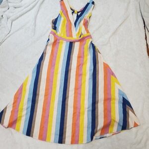 Gilli Rainbow Striped‎ Halter Beach Preppy Sleeveless Linen Blend Maxi Dress M